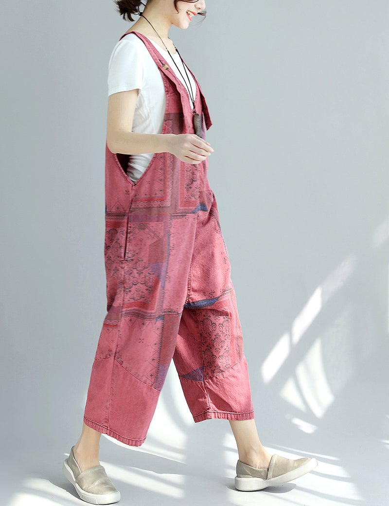 Yeokou Women's Loose Baggy Denim Wide Leg Jumpsuit Rompers Overalls Harem Pants (One Size US S-L, Style 14 Red) - Image 3
